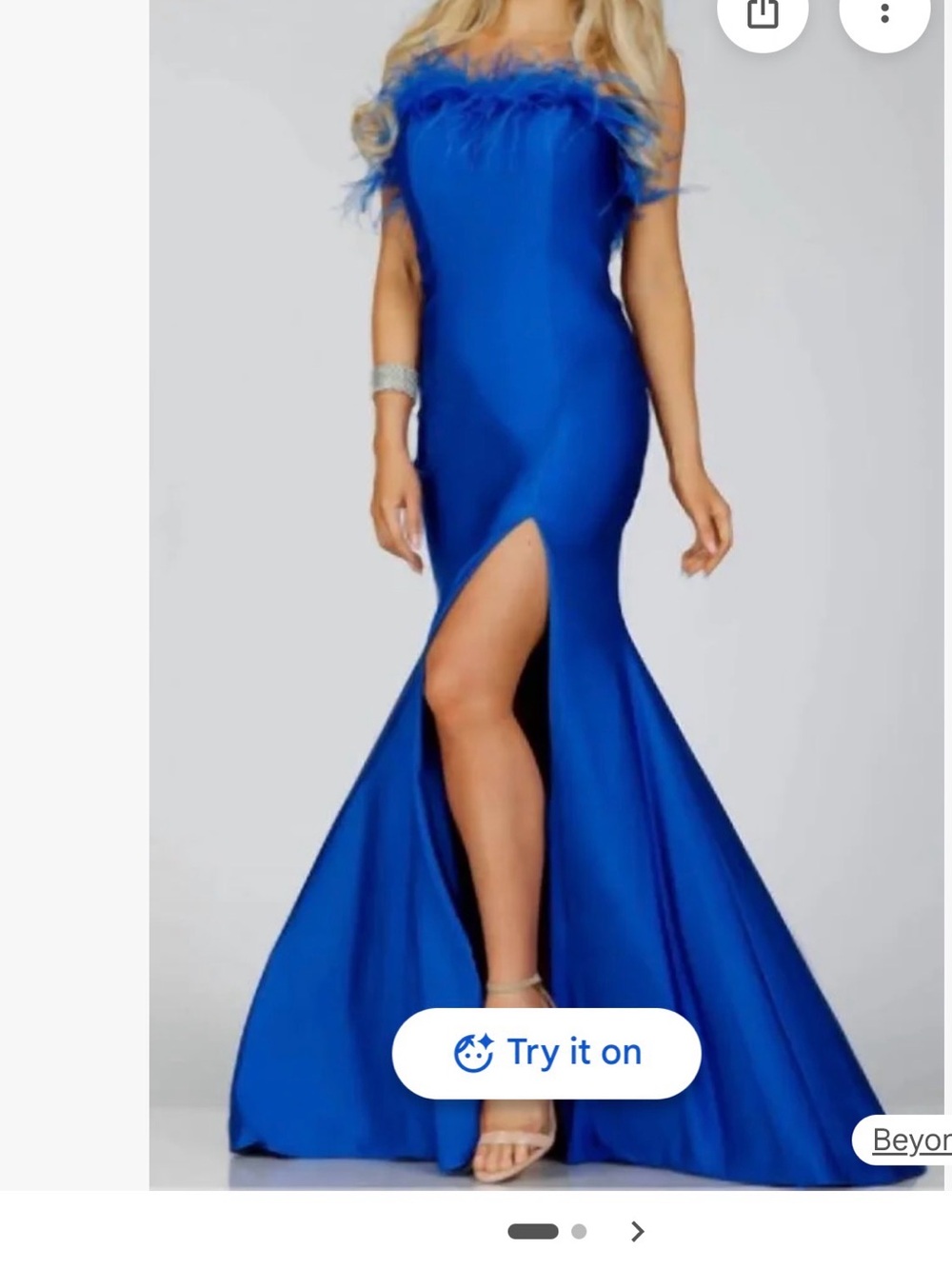 Terani couture brand new with Strapless Royal Blue Feather-Trim Evening Gown - Picture 2 of 3